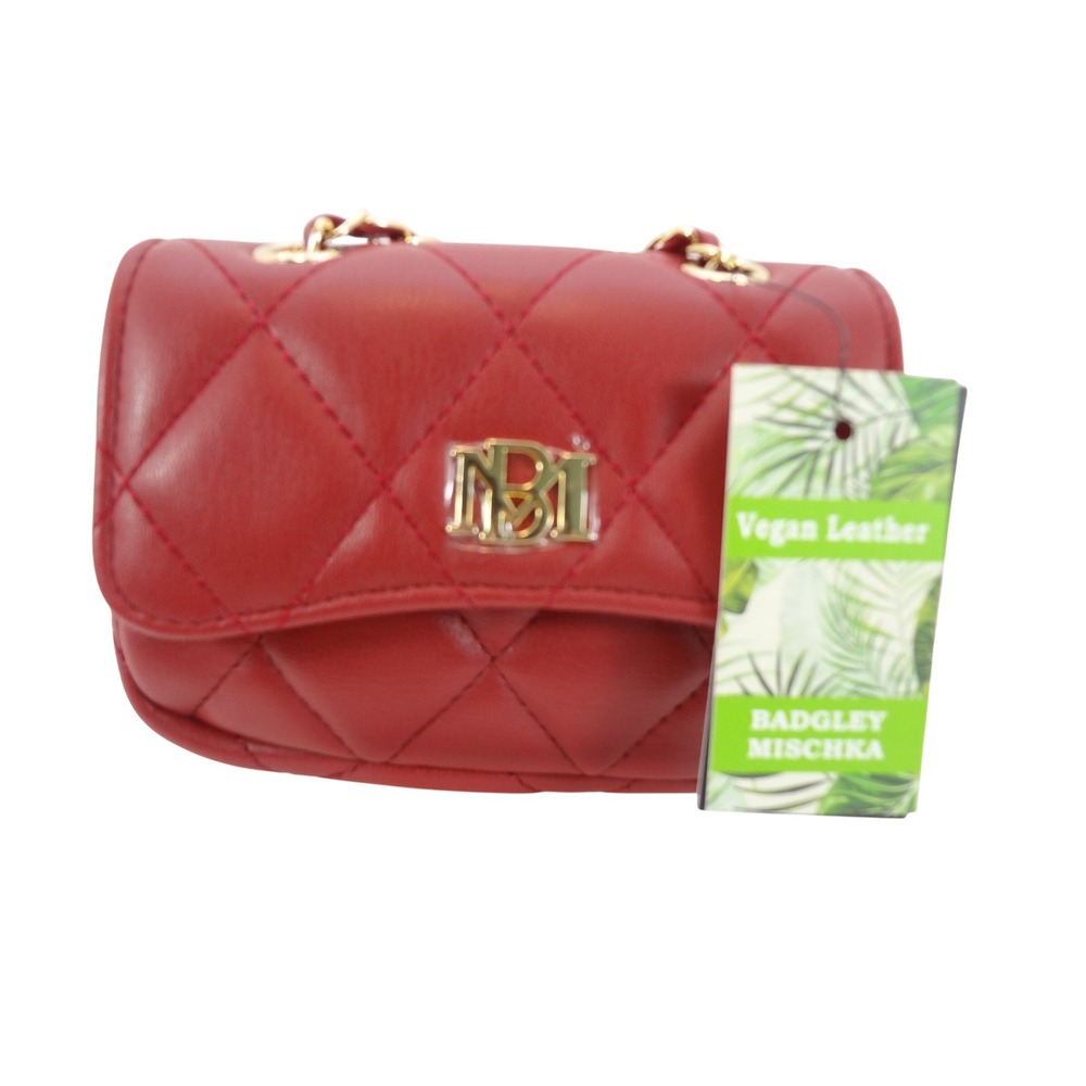 Badgley Mischka Mini Crossbody Bag Small Red NEW Quilted Vegan Leather